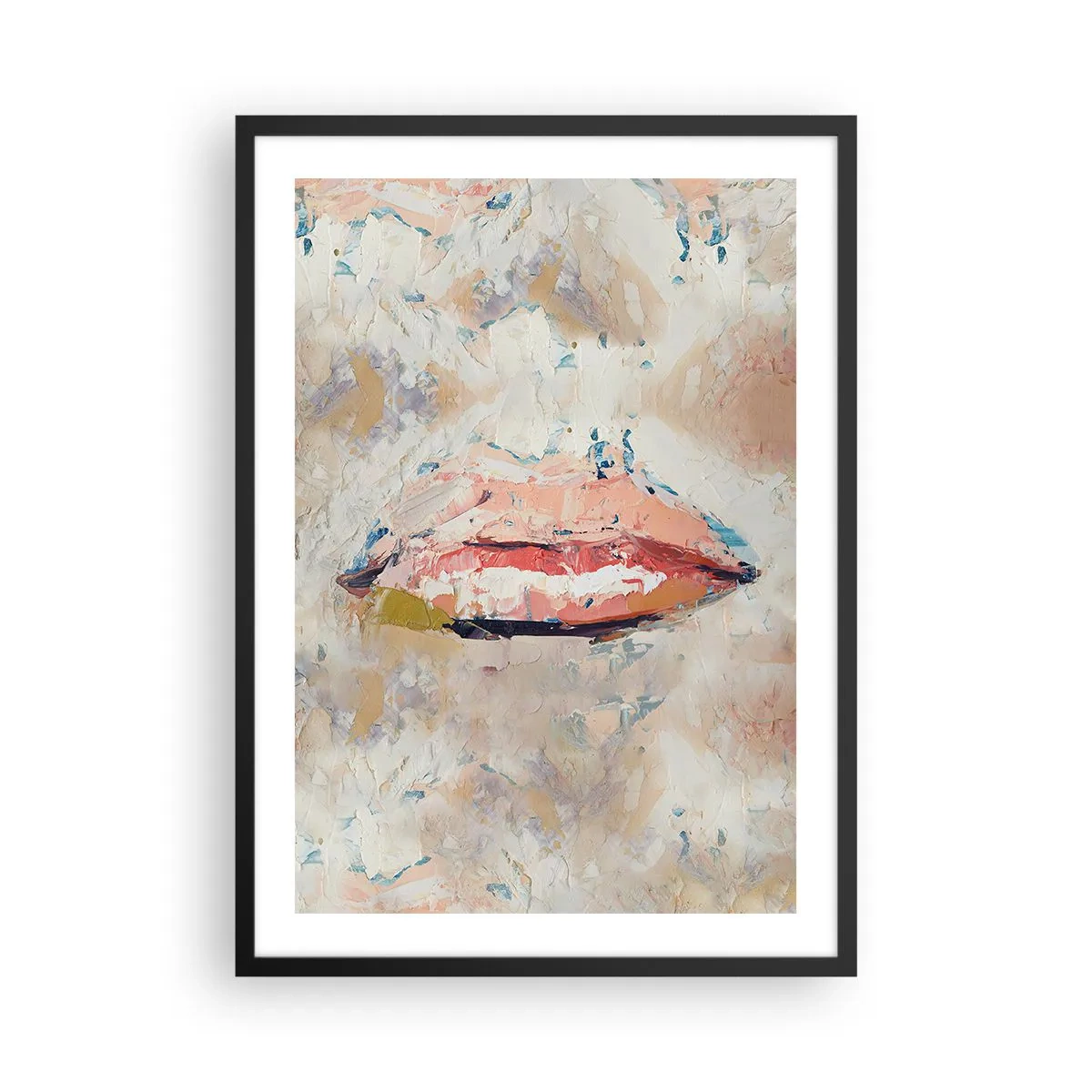Poster in einem schwarzem Rahmen - Abstrakte Lippen in einer Pastellfarbpalette - 50x70cm - Es weckt die Sinne - Moderne Wanddekoration für Wohnzimmer und Schlafzimmer ARTTOR