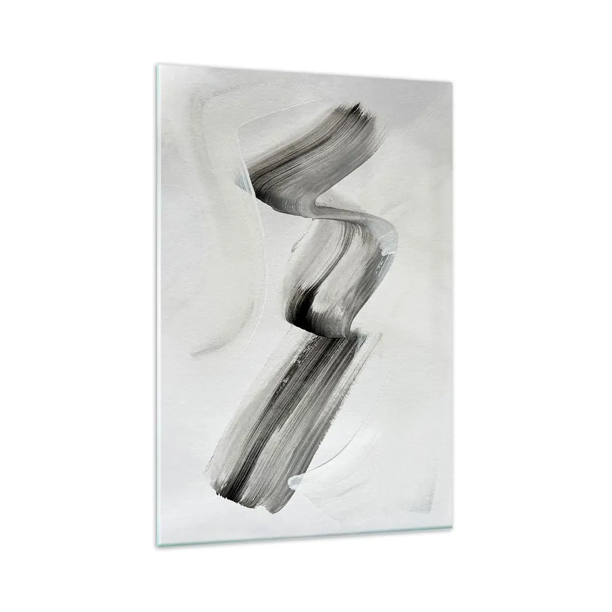 Glasbild - Bild auf glas - Abstrakter schwarz-weißer Pinselstrich auf hellem Hintergrund - 80x120cm - Lässig zum Spaß - Moderne Wanddekoration für Wohnzimmer und Schlafzimmer ARTTOR