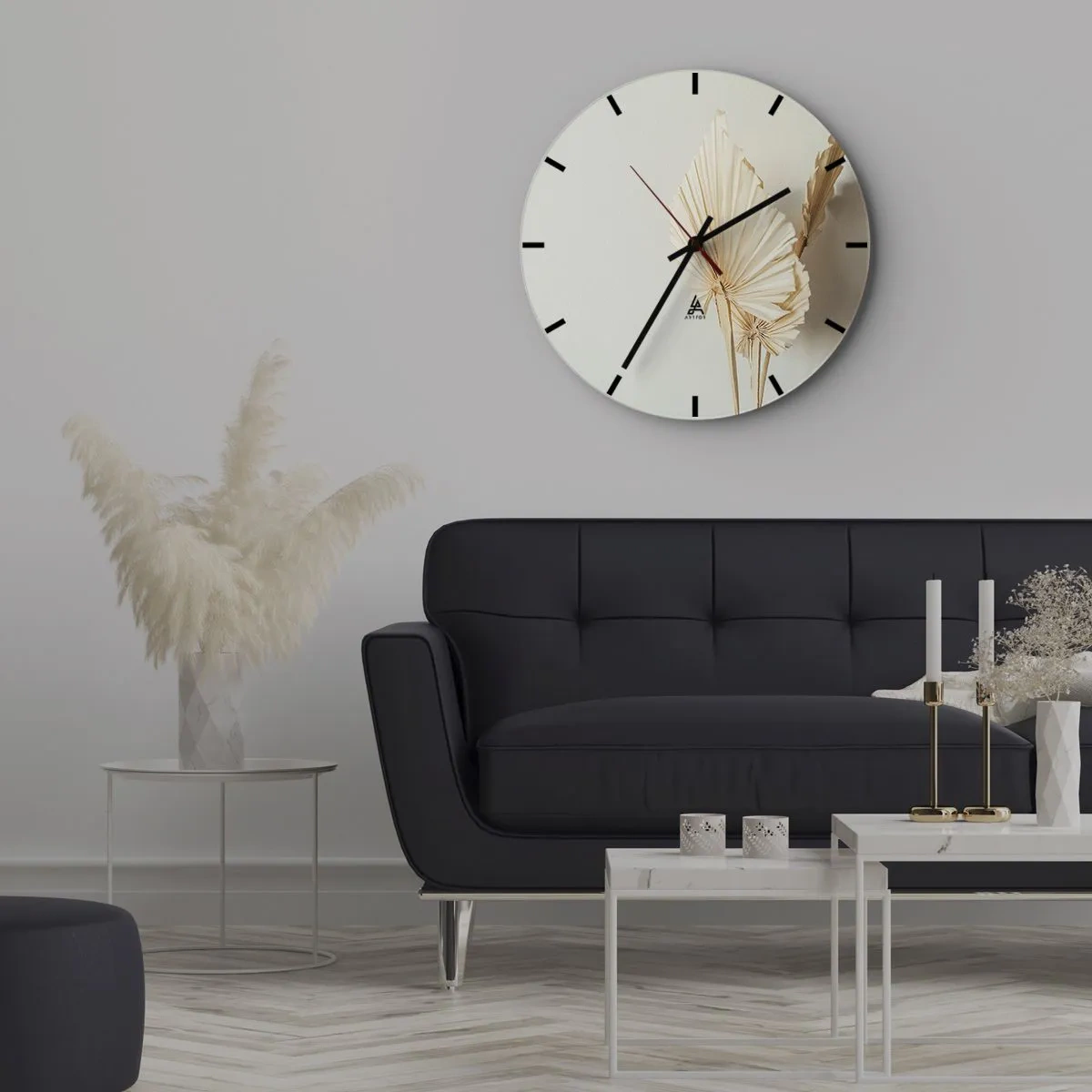 Wanduhr - Glasuhr - Getrocknete Palmblätter auf beigem Hintergrund im Boho-Stil - 30x30cm - Wenn Sie Erleichterung brauchen - Moderne Wanddekoration für Wohnzimmer, Küche und Schlafzimmer ARTTOR