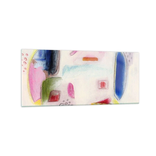 Glasbild - Bild auf glas - Bunte abstrakte Formen auf hellem Hintergrund - 120x50cm - Eher konvex als konkav oder flach - Moderne Wanddekoration für Wohnzimmer und Schlafzimmer ARTTOR