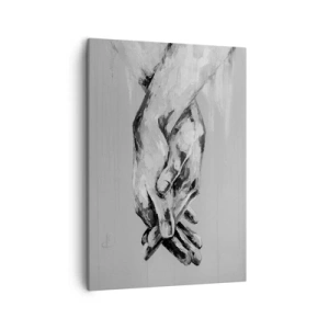 Bild auf Leinwand - Leinwandbild - Eine Schwarz-Weiß-Komposition aus zwei gefalteten Händen auf hellem Hintergrund. - 50x70cm - Anfang… - Moderne Wanddekoration für Wohnzimmer und Schlafzimmer ARTTOR