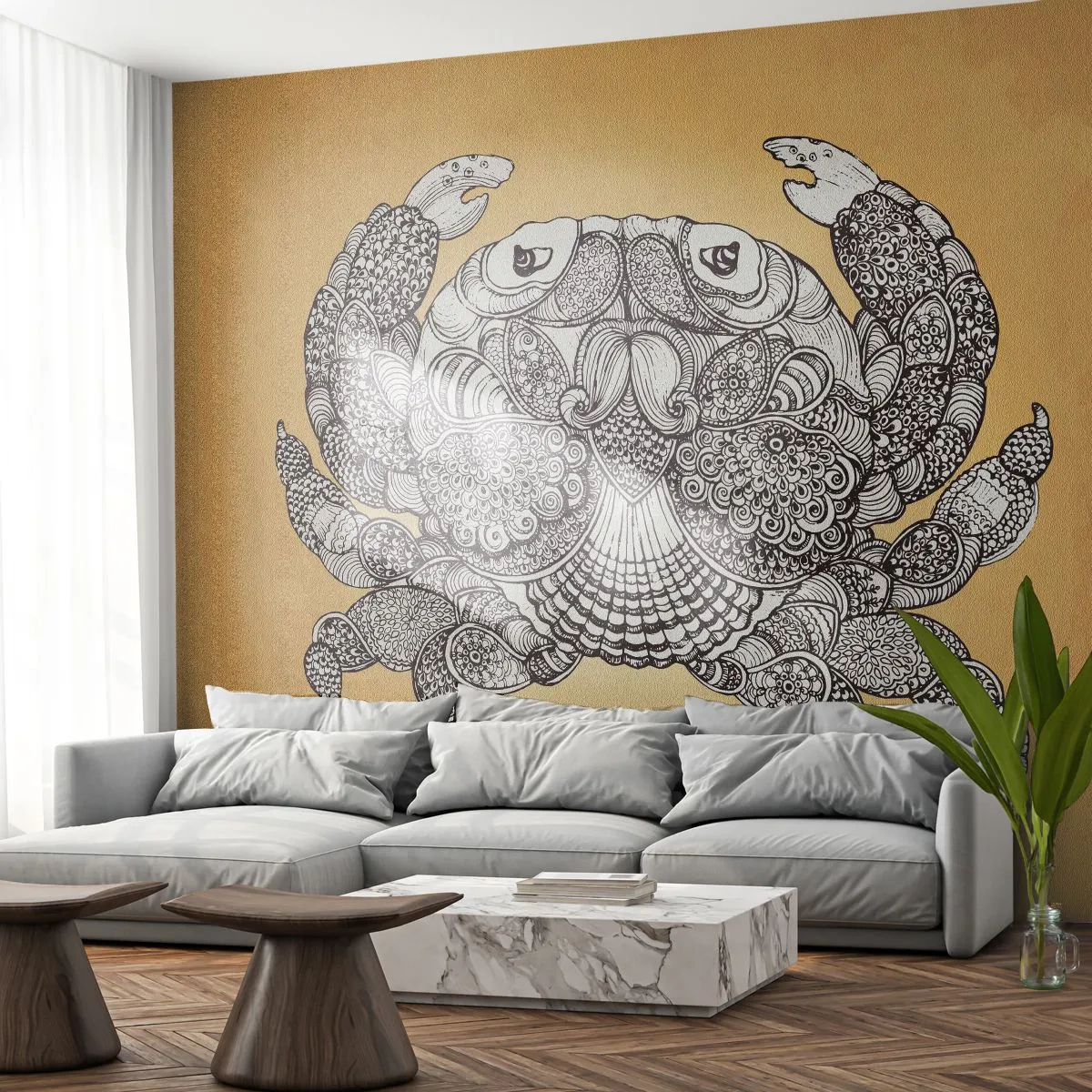Fototapete Premium Sand - Geschichten von Mr. Krabs - Krabbe, Tiere, Zeichnung - 150x105 cm