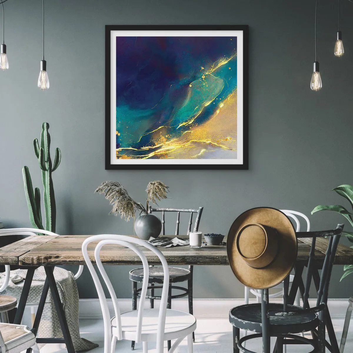 Poster in einem schwarzem Rahmen - Der goldene Teich - 40x40 cm