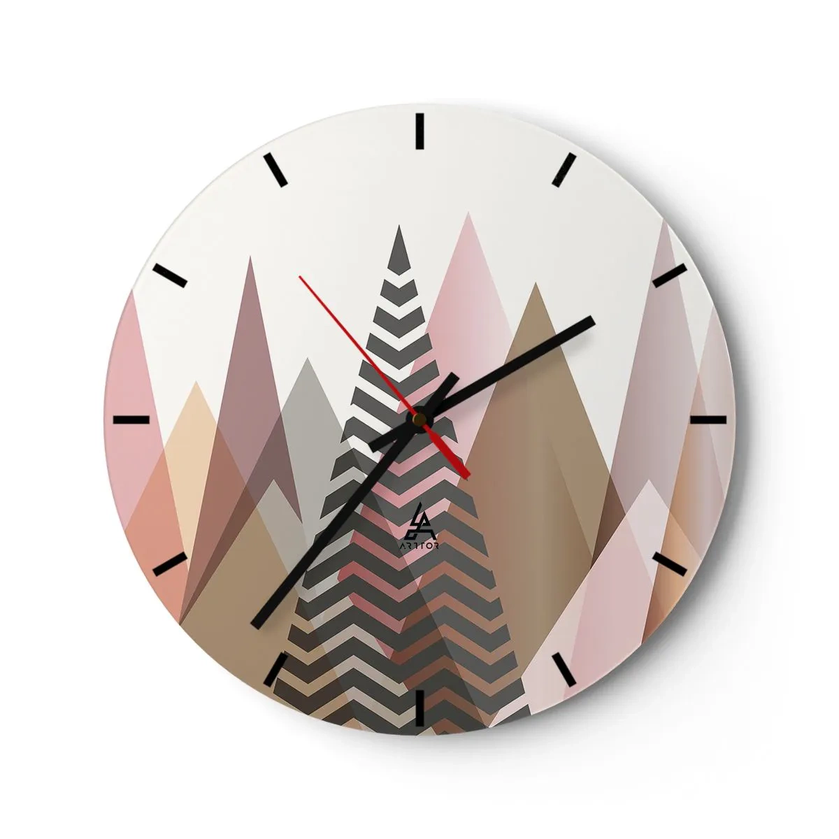 Wanduhr - Glasuhr - Geometrische Berge und Bäume in Pastelltönen - 30x30cm - Pyramidale Aussicht - Moderne Wanddekoration für Wohnzimmer, Küche und Schlafzimmer ARTTOR
