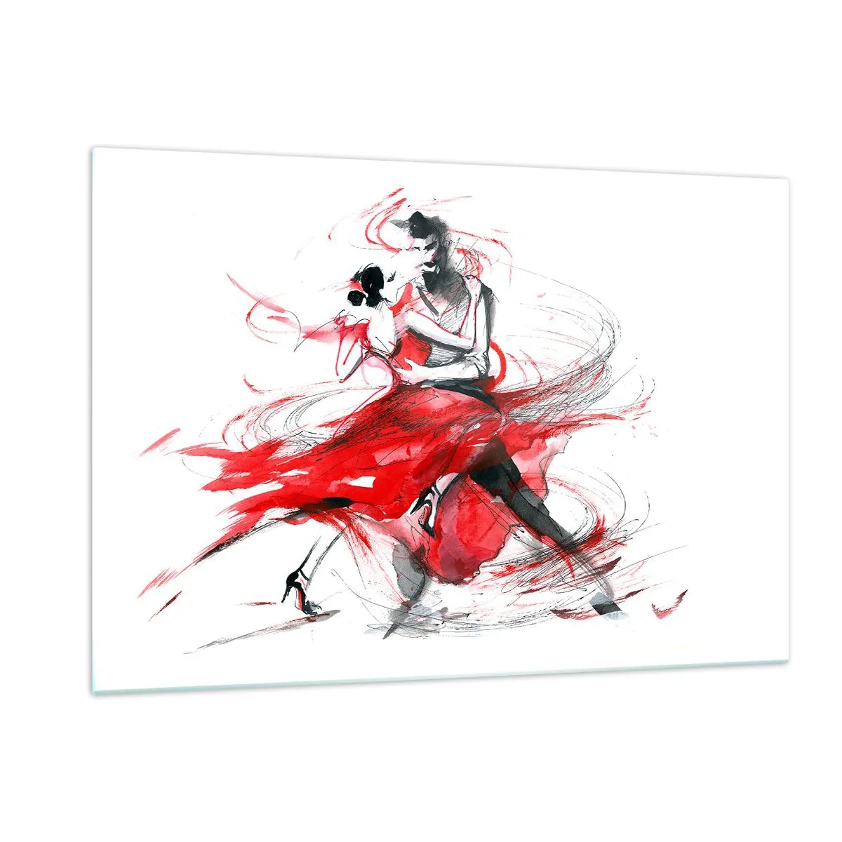 Glasbild - Bild auf glas - Ein Tänzerpaar in einem dynamischen Aquarelltanz - 120x80cm - Tango – der Rhythmus der Leidenschaft - Moderne Wanddekoration für Wohnzimmer und Schlafzimmer ARTTOR