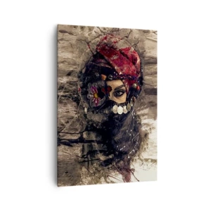 Bild auf Leinwand - Leinwandbild - Künstlerisches Porträt einer Frau in orientalischer Kleidung vor abstraktem Hintergrund. - 70x100cm - Gelinde gesagt besorgniserregend - Moderne Wanddekoration für Wohnzimmer und Schlafzimmer ARTTOR