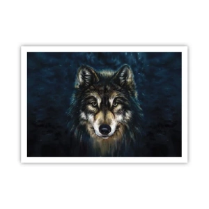 Poster - Porträt eines Wolfes auf dunkelblauem Hintergrund - 100x70cm - Alpha? Und Omega - Moderne Wanddekoration für Wohnzimmer und Schlafzimmer ARTTOR