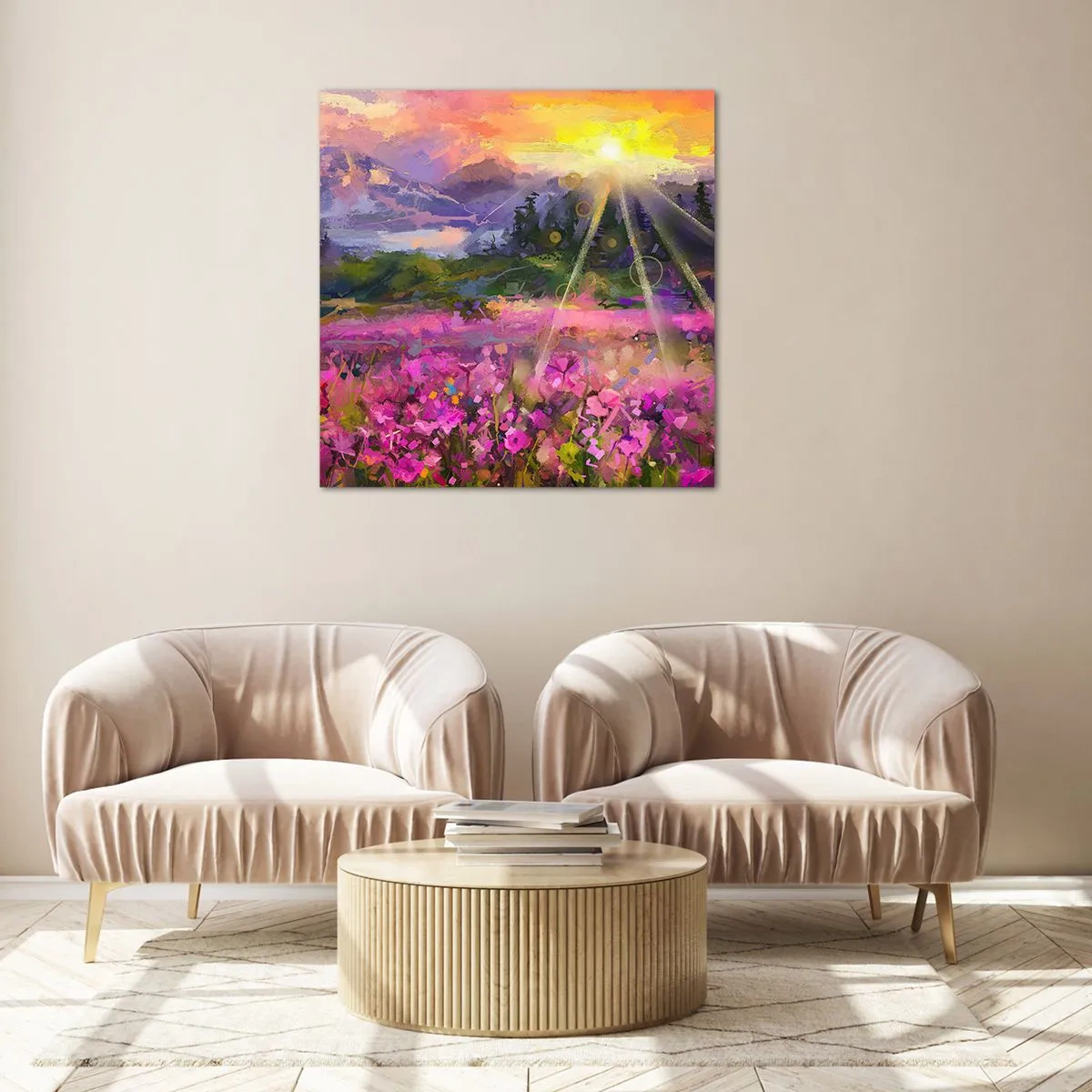 Glasbild - Bild auf glas - Im Tal unter dem Schutz der Sonne - 70x70 cm