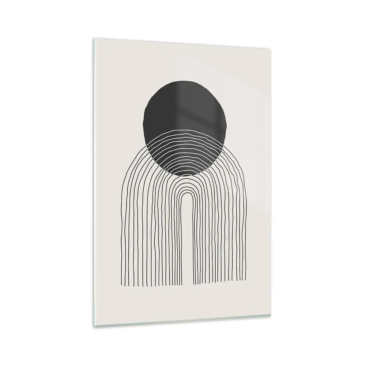 Glasbild - Bild auf glas - Abstraktes Muster mit Linien und einem schwarzen Kreis auf hellem Hintergrund - 80x120cm - Zittern und Vertrauen - Moderne Wanddekoration für Wohnzimmer und Schlafzimmer ARTTOR
