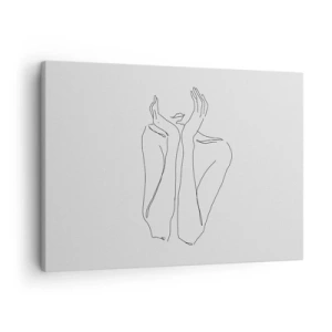 Bild auf Leinwand - Leinwandbild - Minimalistische Strichzeichnung von Gesicht und Händen - 70x50cm - Wovon Mädchen träumen - Moderne Wanddekoration für Wohnzimmer und Schlafzimmer ARTTOR