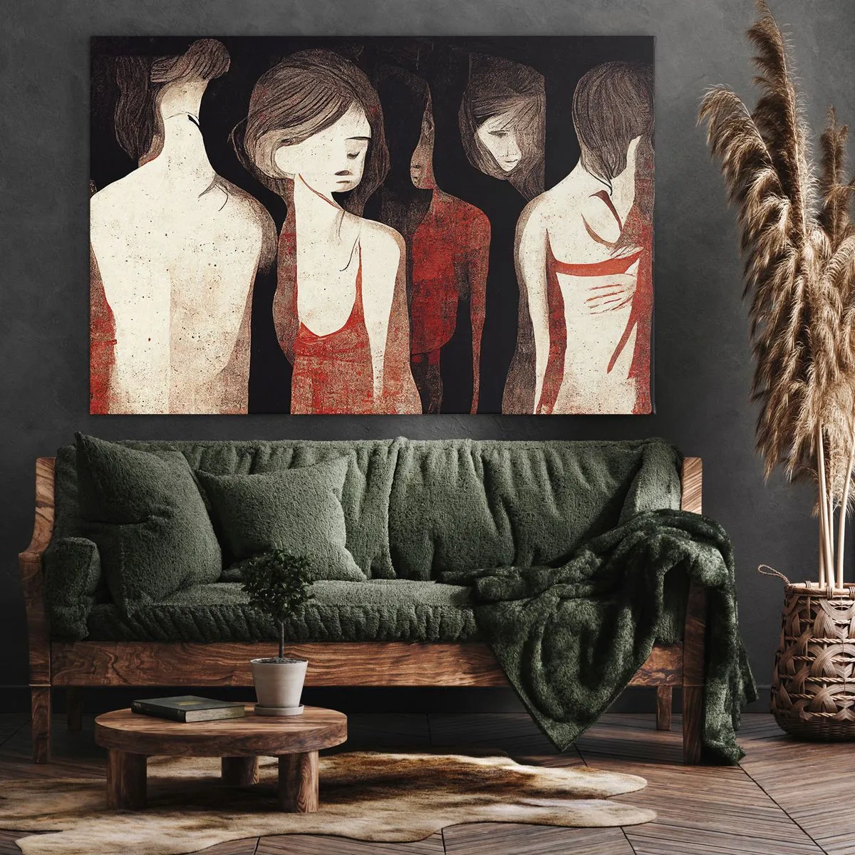 Bild auf Leinwand - Leinwandbild - Künstlerische Figuren in einer abstrakten Komposition - 70x50cm - Madonnen der Dunkelheit - Moderne Wanddekoration für Wohnzimmer und Schlafzimmer ARTTOR