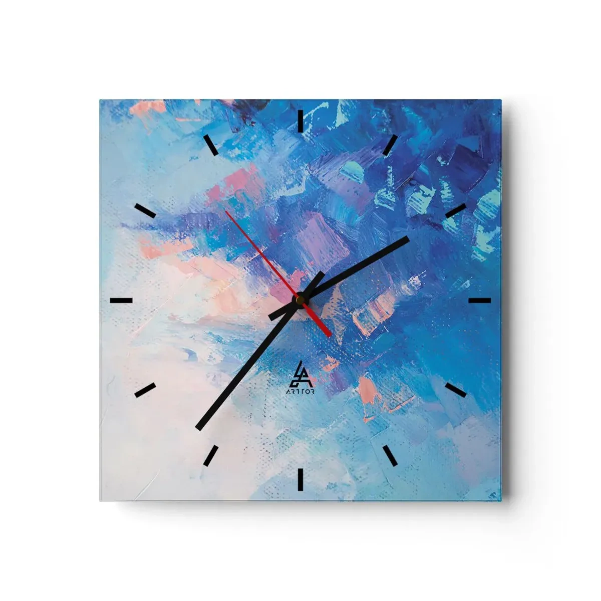 Wanduhr - Glasuhr - Abstrakte Komposition in Blau- und Rosatönen - 30x30cm - Winter-Abstraktion - Moderne Wanddekoration für Wohnzimmer und Schlafzimmer ARTTOR