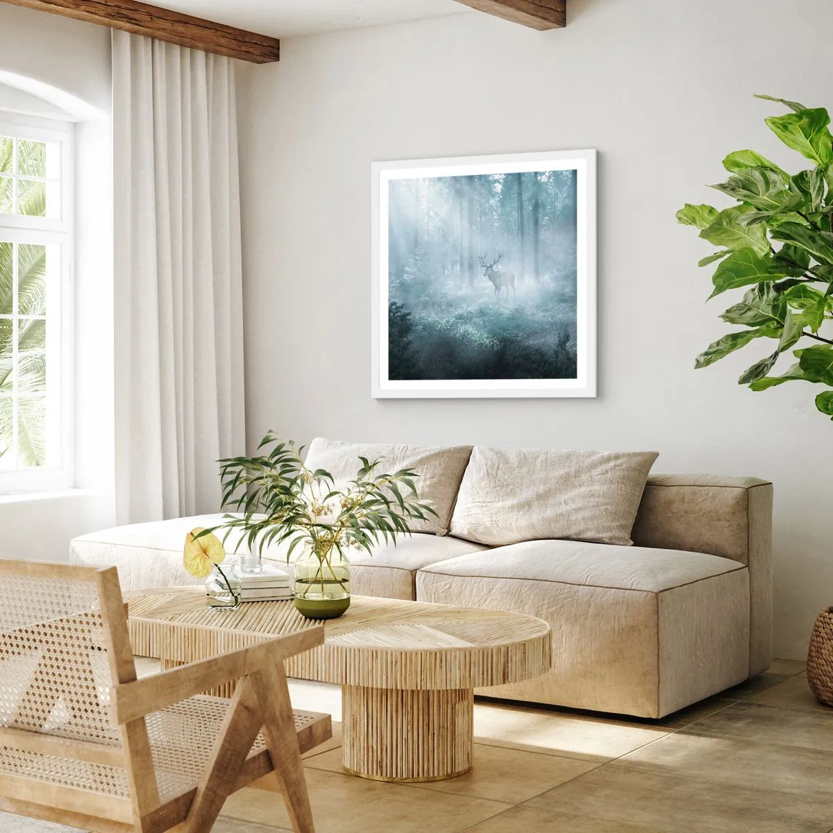 Poster in einem weißen Rahmen - Morgenvisite auf dem Grundstück - 40x40 cm