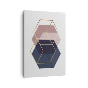 Bild auf Leinwand - Leinwandbild - Geometrische Formen in goldenen Linien auf pastellfarbenem Hintergrund - 70x100cm - Die Kraft der Einfachheit - Moderne Wanddekoration für Wohnzimmer und Schlafzimmer ARTTOR