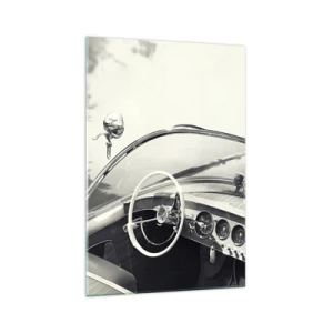 Glasbild - Bild auf glas - Oldtimer-Innenraum im monochromen Stil - 70x100cm - Wetter für die Reichen - Moderne Wanddekoration für Wohnzimmer und Schlafzimmer ARTTOR