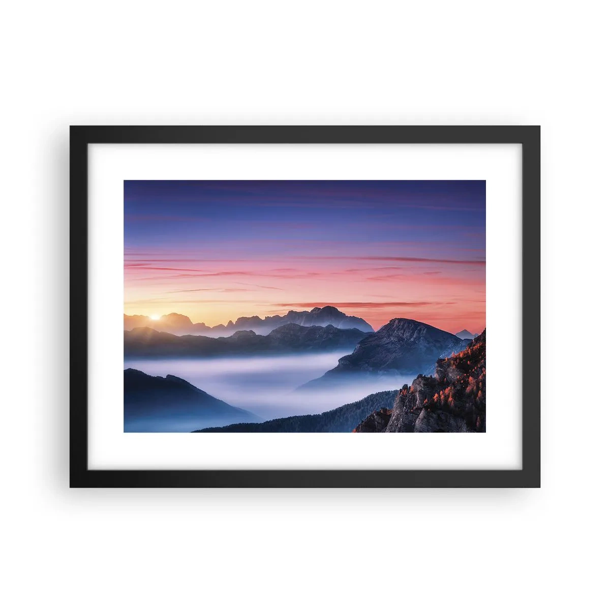 Poster in einem schwarzem Rahmen - Über die Täler - 40x30 cm