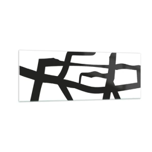 Glasbild - Bild auf glas - Minimalistisches Schwarz-Weiß-Muster mit geometrischen Linien - 140x50cm - Schwarz-Weiß-Design - Moderne Wanddekoration für Wohnzimmer und Schlafzimmer ARTTOR