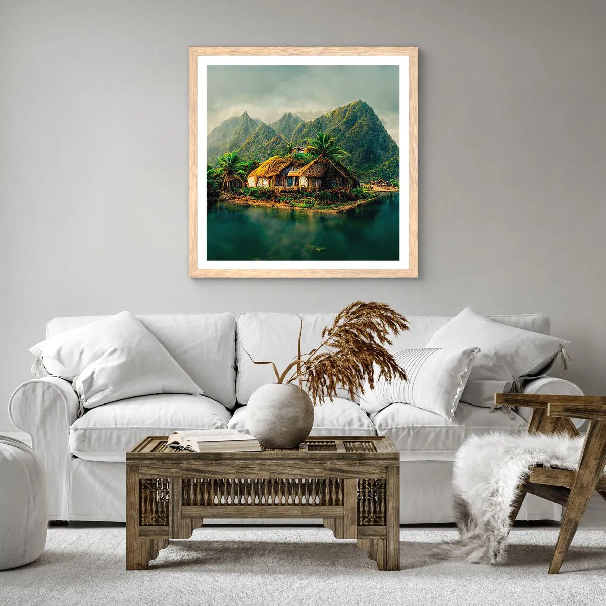 Poster in einem Rahmen aus heller Eiche - Tropisches Paradies - 60x60 cm