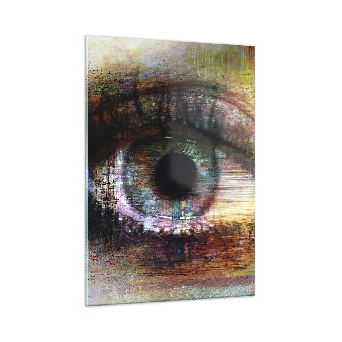 Glasbild - Bild auf glas - Ein abstraktes Auge in intensiven, mehrfarbigen Farbtönen - 50x70cm - Du kannst in die Seele sehen - Moderne Wanddekoration für Wohnzimmer und Schlafzimmer ARTTOR