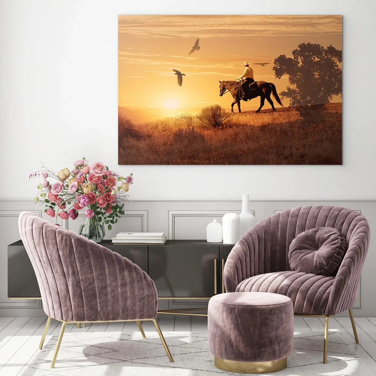 Glasbild - Bild auf glas - Allein durch die Prärie - 120x80cm - Allein durch die Prärie - Moderne Wanddekoration für Wohnzimmer und Schlafzimmer ARTTOR
