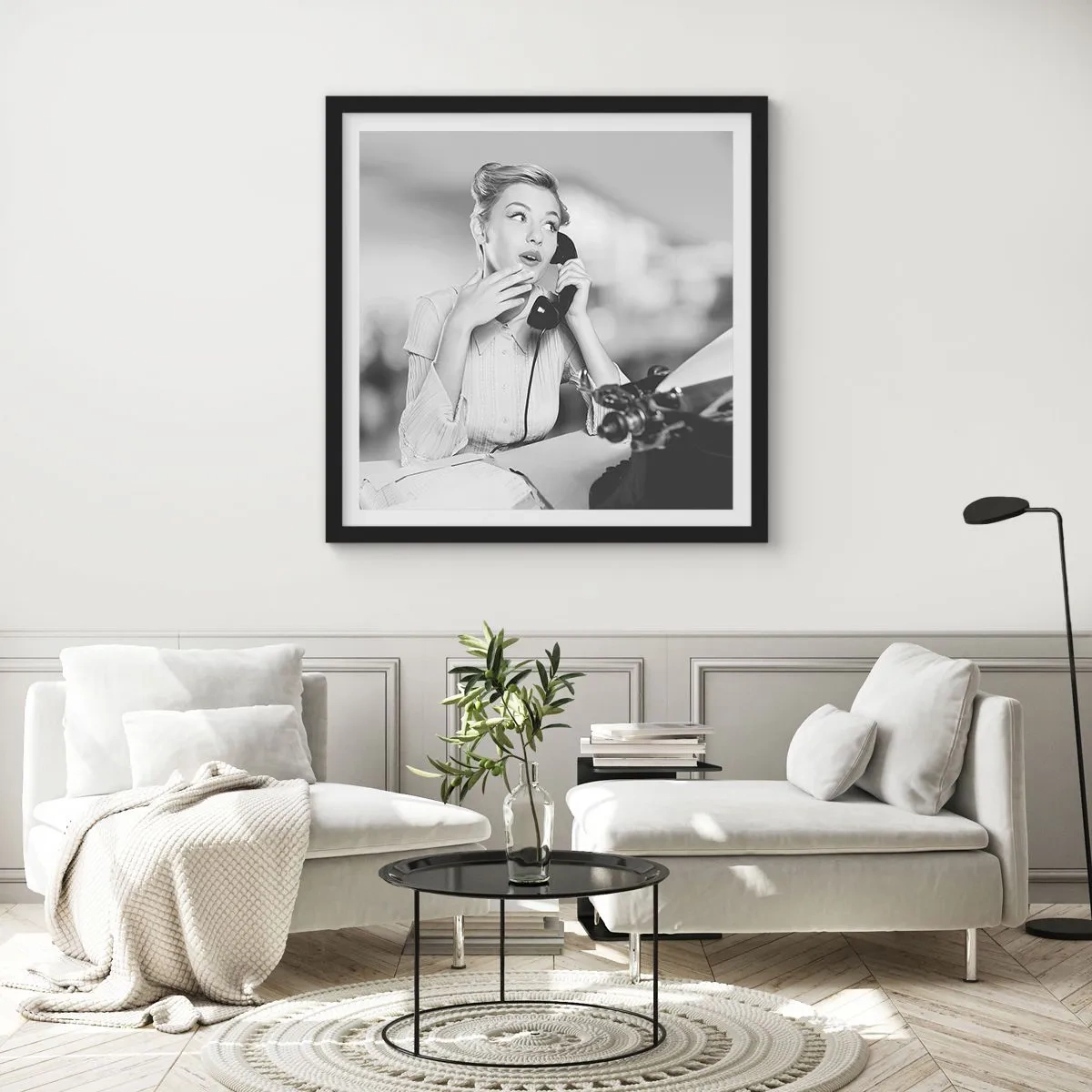 Poster in einem schwarzem Rahmen - Hallo, wir sind in den 1950er Jahren. - 50x50 cm