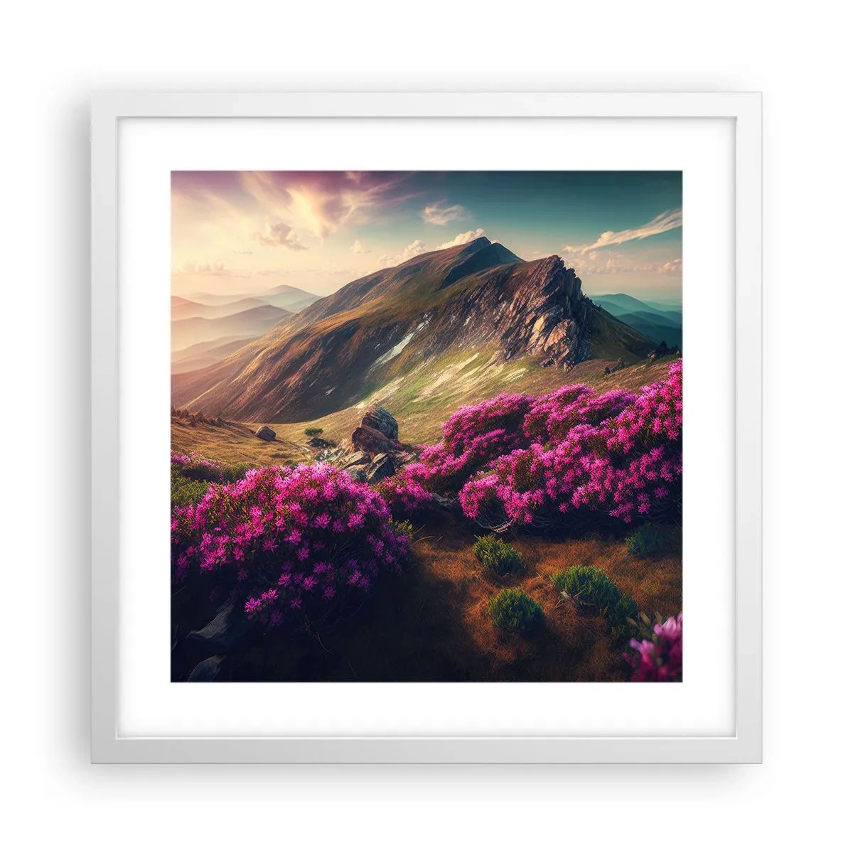 Poster in einem weißen Rahmen - Sommer in den Bergen - 40x40 cm