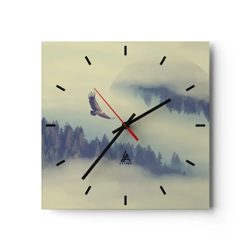 Wanduhr - Glasuhr - Ein Adler im Flug vor der Kulisse nebliger Berge mit einem künstlerischen Kreismotiv - 30x30cm - Ich habe den Schatten eines Adlers gesehen - Moderne Wanddekoration für Wohnzimmer und Schlafzimmer ARTTOR