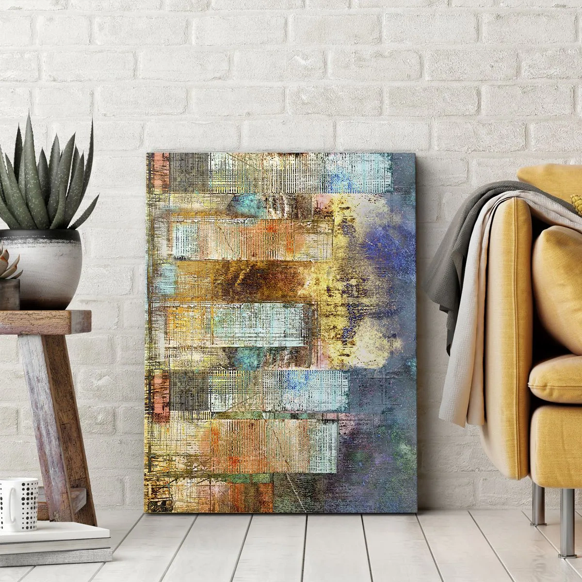 Bild auf Leinwand - Leinwandbild - Abstrakte Wolkenkratzer im Industriestil - 50x70cm - Sonnige Metropole - Moderne Wanddekoration für Wohnzimmer und Schlafzimmer ARTTOR