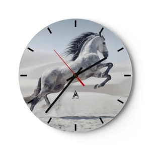 Wanduhr - Glasuhr - Ein springendes arabisches Pferd vor einem Wüstenhintergrund - 30x30cm - Arabischer Prinz - Moderne Wanddekoration für Wohnzimmer, Küche und Schlafzimmer ARTTOR
