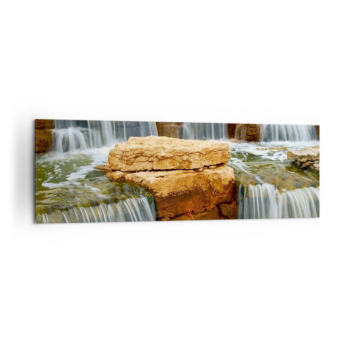 Bild auf Leinwand - Leinwandbild - Ein Wasserfall, der Steinstufen hinunterfließt - 160x50cm - Treppe zum Himmel - Moderne Wanddekoration für Wohnzimmer und Schlafzimmer ARTTOR