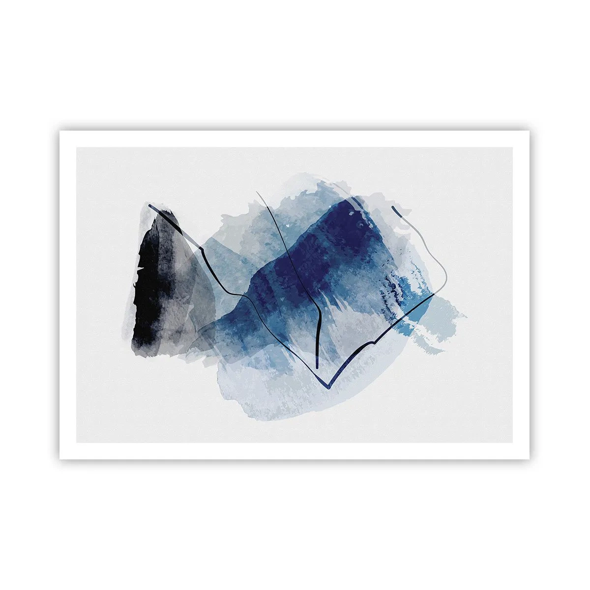 Poster - Abstrakte Formen in Blautönen mit zarten Linien - 100x70cm - Eisberg - Moderne Wanddekoration für Wohnzimmer und Schlafzimmer ARTTOR