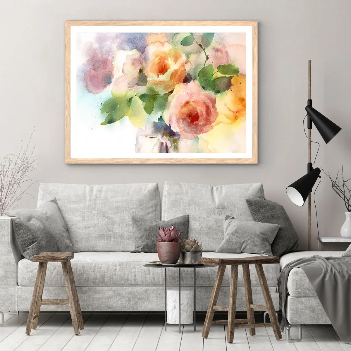 Poster in einem Rahmen aus heller Eiche - Zart wie Aquarell - 91x61 cm