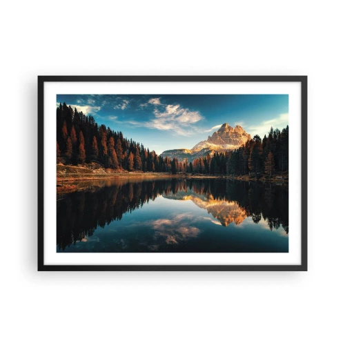 Poster in einem schwarzem Rahmen - Berglandschaft mit See und Wald - 70x50cm - Doppelte Landschaft - Moderne Wanddekoration für Wohnzimmer und Schlafzimmer ARTTOR