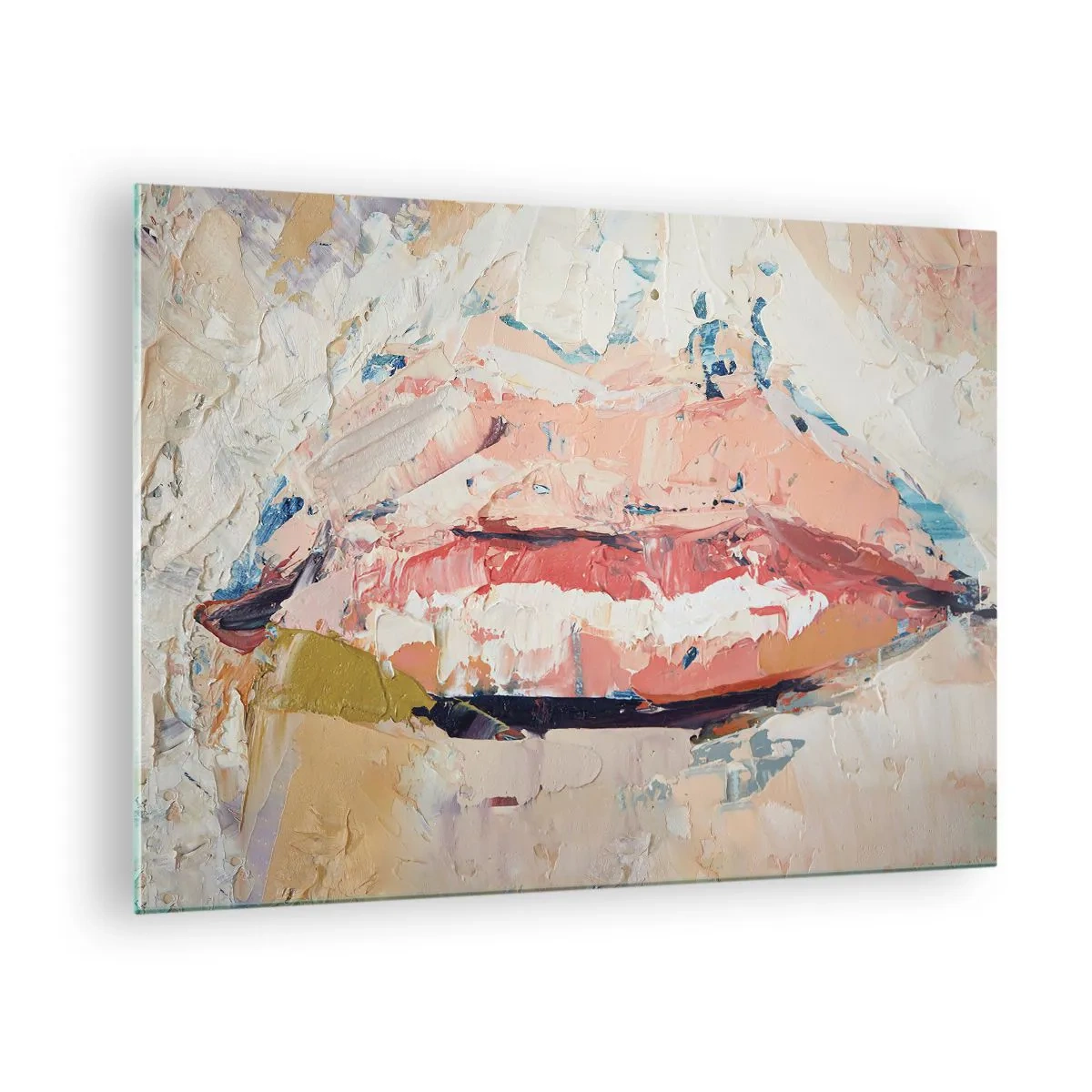 Glasbild - Bild auf glas - Abstraktes Bild von Lippen in einer expressiven Maltechnik - 70x50cm - Es weckt die Sinne - Moderne Wanddekoration für Wohnzimmer und Schlafzimmer ARTTOR
