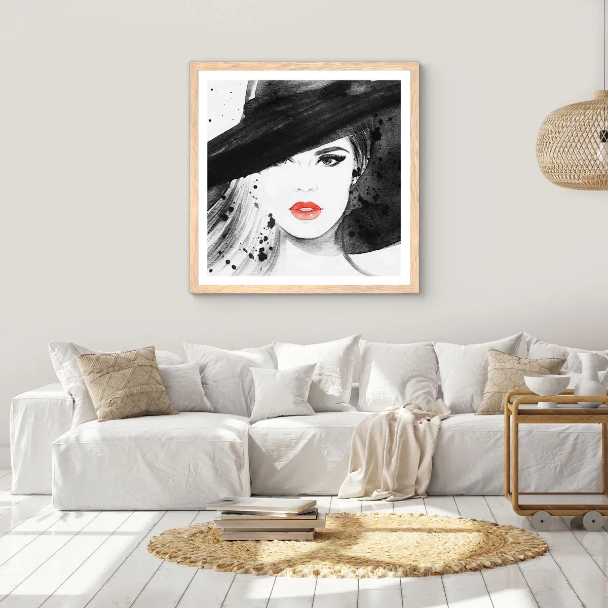 Poster in einem Rahmen aus heller Eiche - Frau in schwarz - 50x50 cm