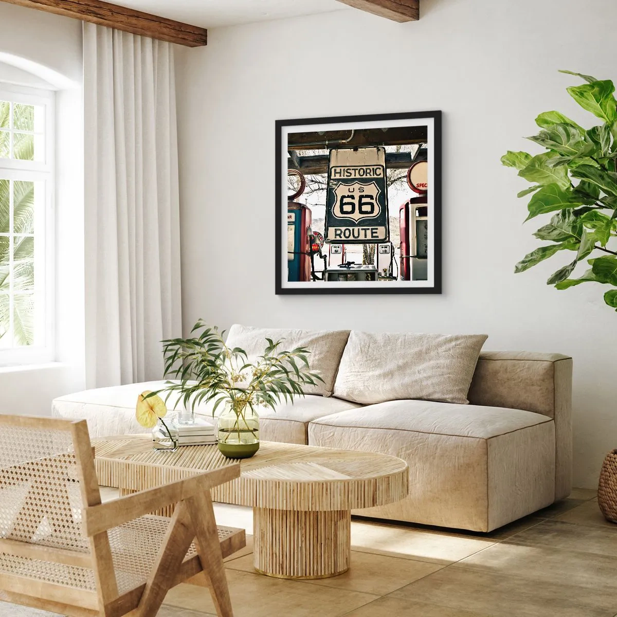 Poster in einem schwarzem Rahmen - Amerikanische Retro-Reise - 60x60 cm