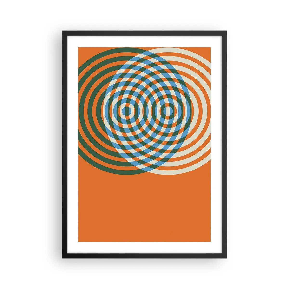 Poster in einem schwarzem Rahmen - Bunte konzentrische Kreise auf orangefarbenem Hintergrund - 50x70cm - Abstrakte kreisförmige Variation - Moderne Wanddekoration für Wohnzimmer und Schlafzimmer ARTTOR