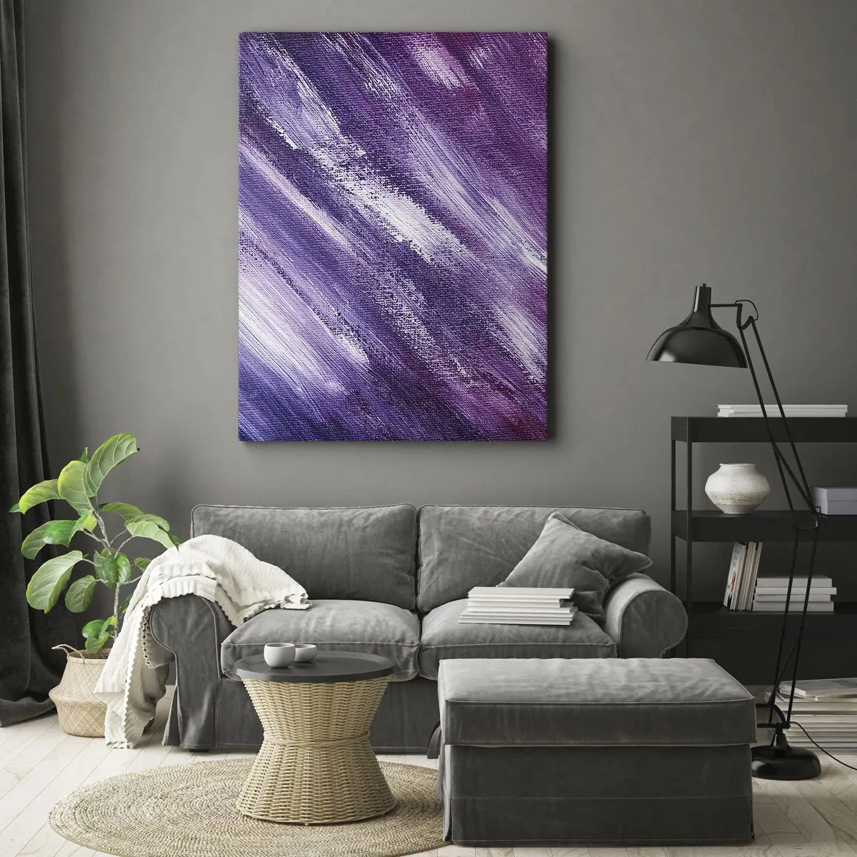 Bild auf Leinwand - Leinwandbild - Abstrakte Pinselstriche in Lila- und Rosatönen - 50x70cm - Wenn der sonnige Wind weht - Moderne Wanddekoration für Wohnzimmer und Schlafzimmer ARTTOR