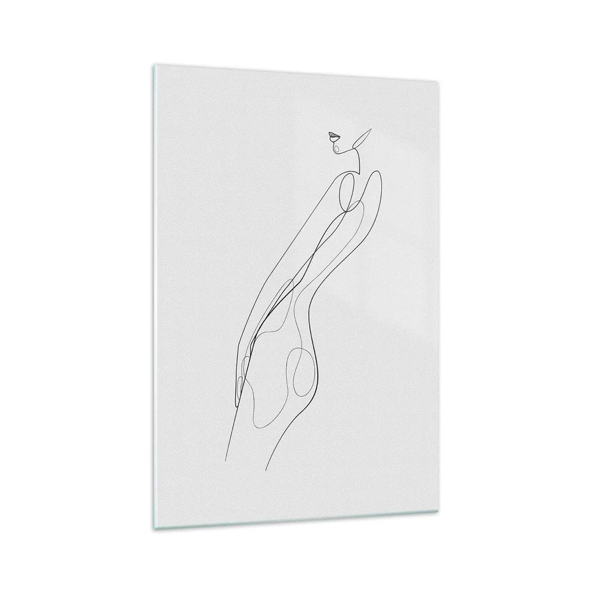 Glasbild - Bild auf glas - Eine minimalistische Linie, die eine Silhouette vor einem hellen Hintergrund zeigt - 70x100cm - Bloß ein Versprechen - Moderne Wanddekoration für Wohnzimmer und Schlafzimmer ARTTOR