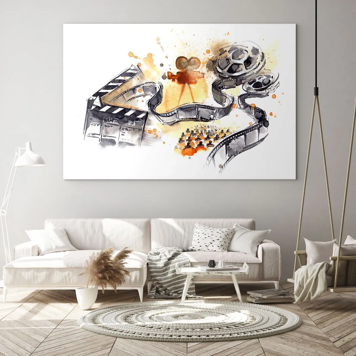 Glasbild - Bild auf glas - Filmstreifen und Kamera in kunstvoller Komposition - 120x80cm - Im Land der Träume - Moderne Wanddekoration für Wohnzimmer und Schlafzimmer ARTTOR