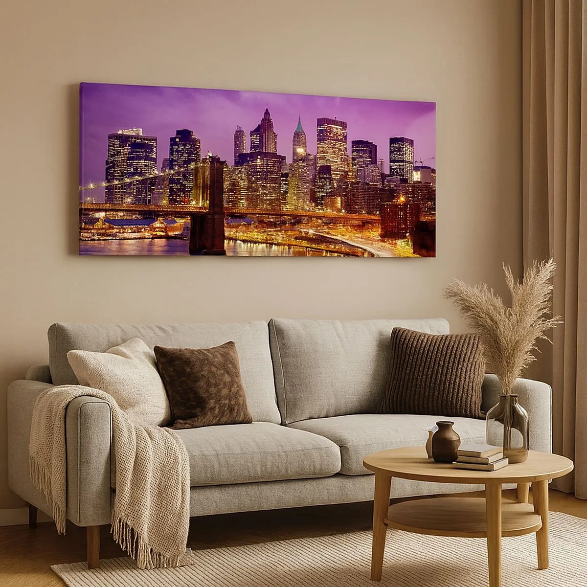 Bild auf Leinwand - Leinwandbild - Violett-goldenes Manhathann - 100x40 cm