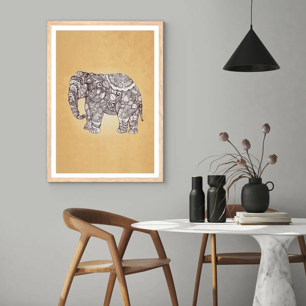 Poster in einem Rahmen aus heller Eiche - Elefant verhüllte sich - 70x100 cm