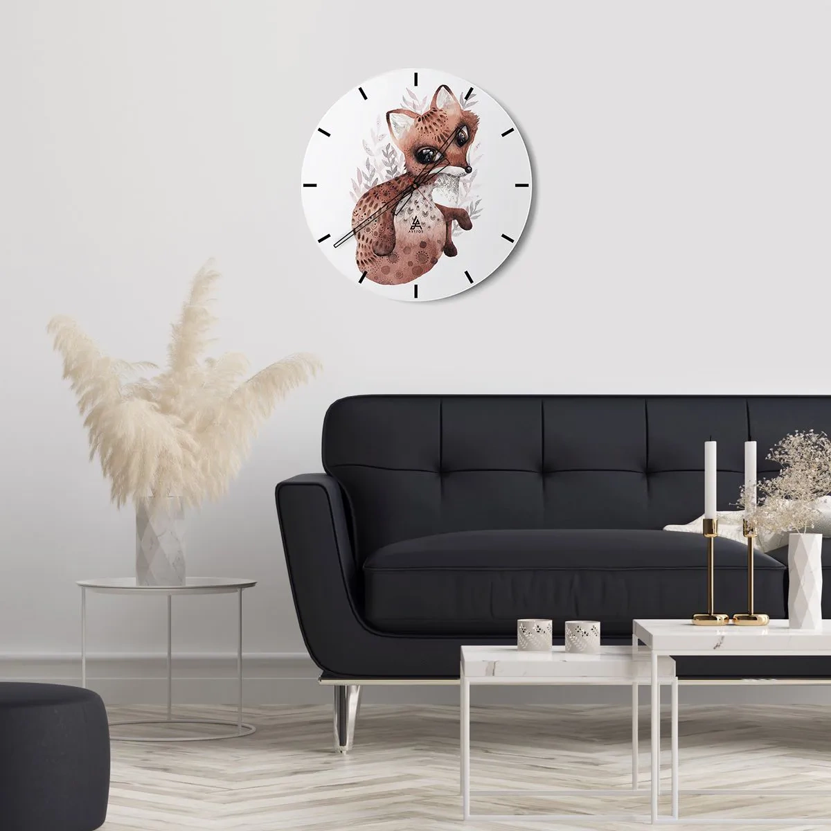 Wanduhr - Glasuhr - Ein süßer Aquarellfuchs auf weißem Hintergrund - 30x30cm - Einfach lieben - Moderne Wanddekoration für Wohnzimmer, Küche und Schlafzimmer ARTTOR