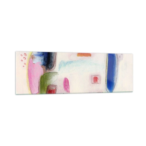 Glasbild - Bild auf glas - Bunte abstrakte Formen auf hellem Hintergrund - 160x50cm - Eher konvex als konkav oder flach - Moderne Wanddekoration für Wohnzimmer und Schlafzimmer ARTTOR