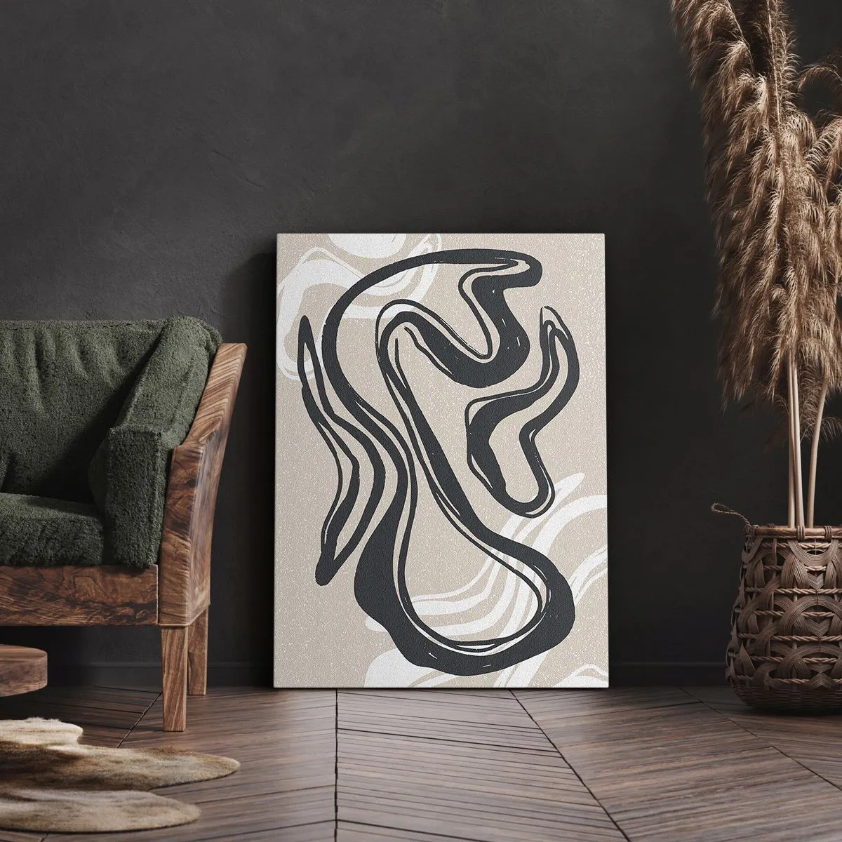 Bild auf Leinwand - Leinwandbild - Abstrakte Linien in dunklen Farbtönen auf beigem Hintergrund - 50x70cm - Vervielfachter Ausdruck - Moderne Wanddekoration für Wohnzimmer und Schlafzimmer ARTTOR
