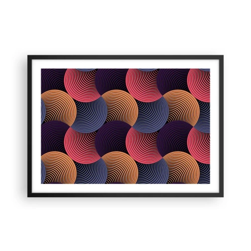 Poster in einem schwarzem Rahmen - Geometrische Kreise in Rosa-, Lila- und Goldtönen - 70x50cm - Im kreisenden Rhythmus - Moderne Wanddekoration für Wohnzimmer und Schlafzimmer ARTTOR