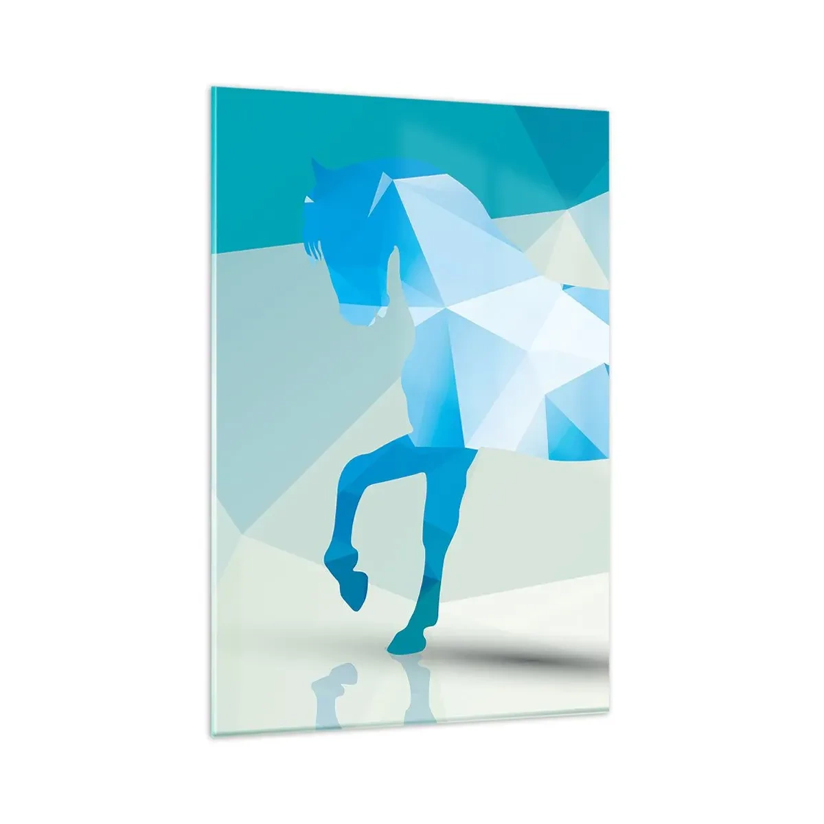 Glasbild - Bild auf glas - Geometrische Silhouette eines Pferdes in Blautönen - 80x120cm - Geometrisches Pferd in Türkis - Moderne Wanddekoration für Wohnzimmer und Schlafzimmer ARTTOR