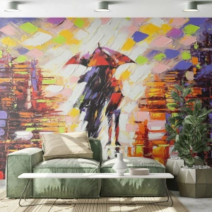 Selbstklebende Fototapete Deluxe Sticker - Gemeinsam durch die Nacht und den Regen - Abstraktion, Verliebtes Pärchen, Im Regen spazieren gehen - 100x70 cm