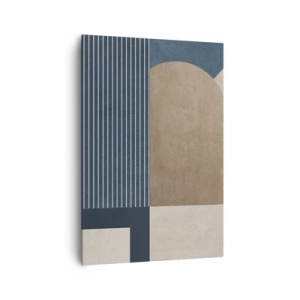 Bild auf Leinwand - Leinwandbild - Geometrische Figuren in Beige- und Marineblautönen mit Linien - 70x100cm - Komposition aus Einfachheit und Rundheit - Moderne Wanddekoration für Wohnzimmer und Schlafzimmer ARTTOR