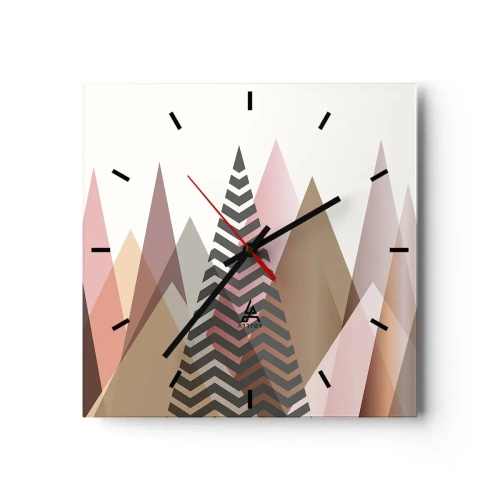 Wanduhr - Glasuhr - Bunte geometrische Berge in Pastelltönen - 30x30cm - Pyramidale Aussicht - Moderne Wanddekoration für Wohnzimmer und Schlafzimmer ARTTOR